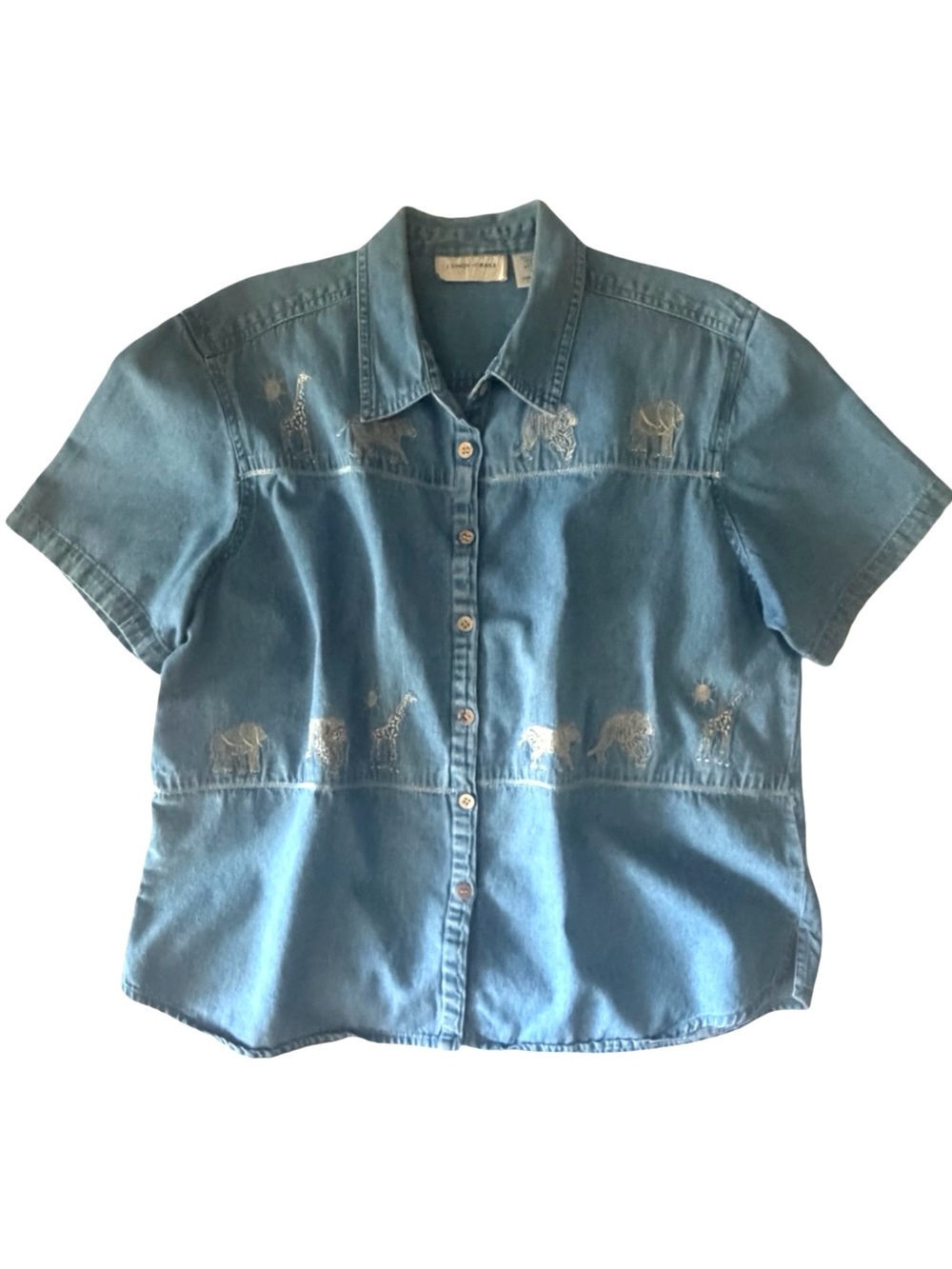 Vintage | Embroidered Safari Animals Denim Button Up Shirt